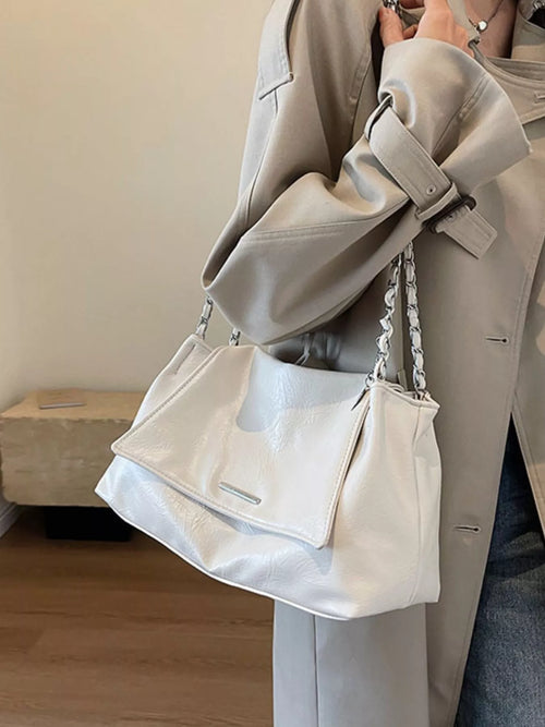 Chain strap shoulder bag with a softly gathered top